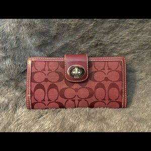 Dark Red Canvas & Patent Wallet Turn Lock